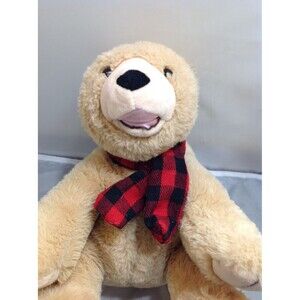 13" FAO SCHWARZ BIG BROWN TEDDY BEAR W/ PLAID BOW STUFFED ANIMAL PLUSH TOY LARGE